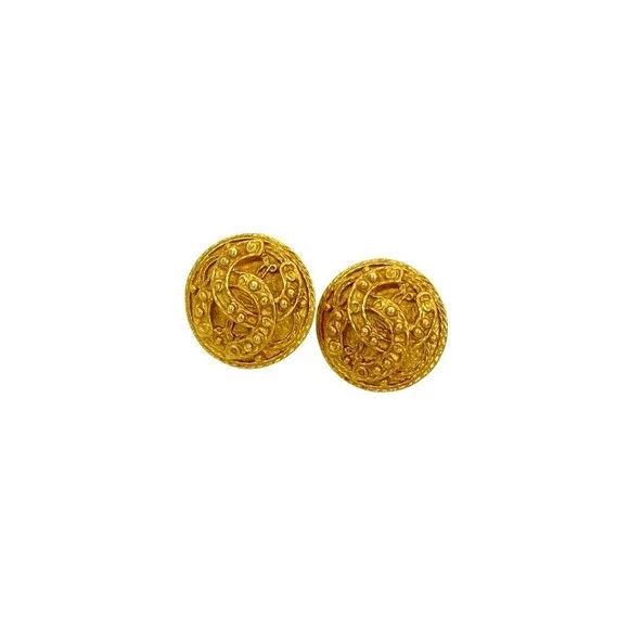 CHANEL Authentic Gold Logo Earrings